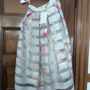 Ted Baker Rosaley Chelsea Grey Satin Organza Midi Skirt